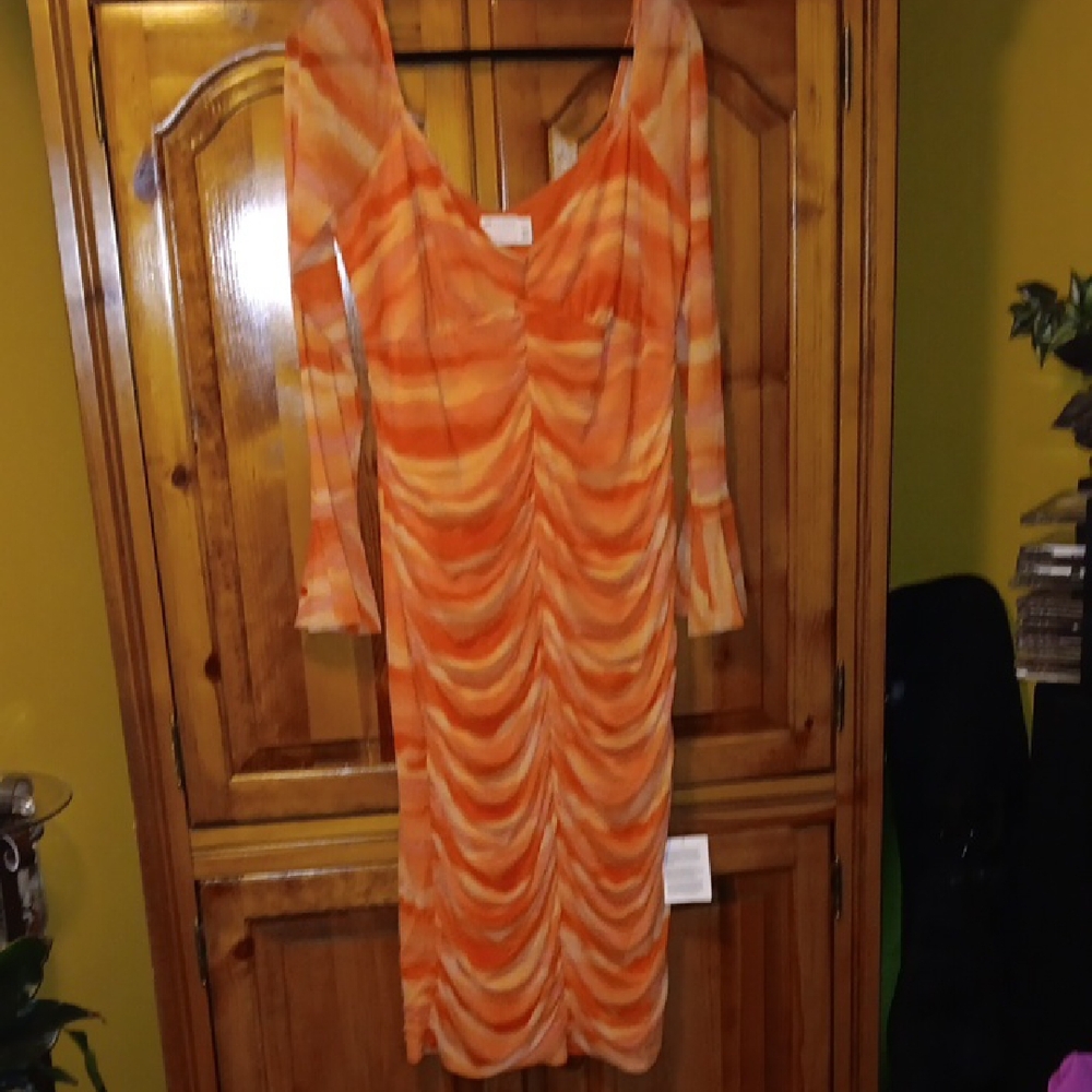 ASOS Curve Orange Swirl Long Sleeve Dress